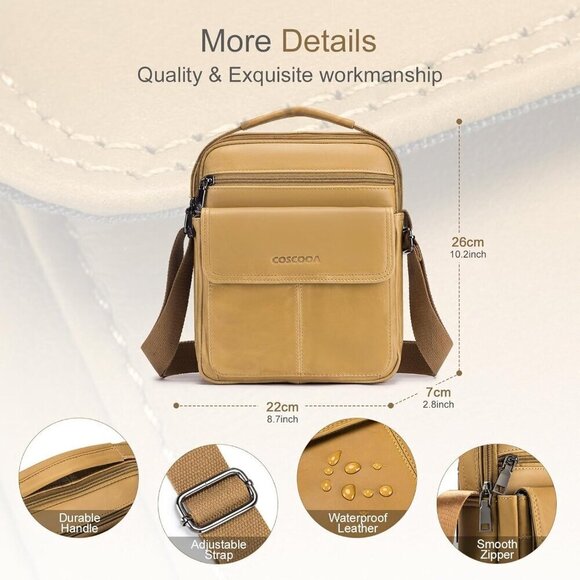 💫 Coscooa Leather Crossbody Bag Men Black Messenger Satchel Travel Handbag - Picture 4 of 6